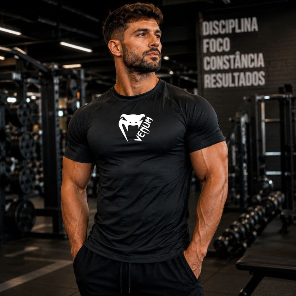 Camiseta Dry Fit Compreensão Estampada Serpente Venum Masculina Fitness Academia Corrida Esporte Anti Suor