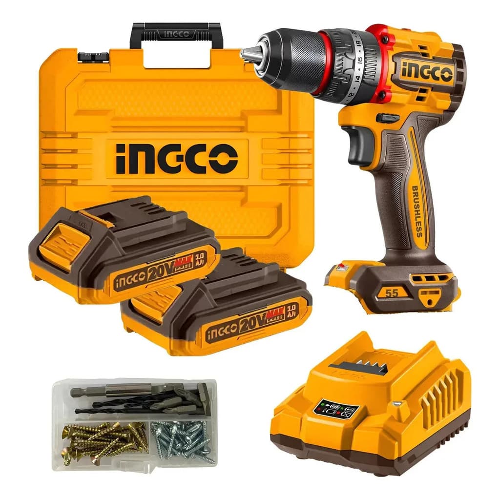 Parafusadeira de Impacto 20V Brushless 55Nm 2 Baterias INGCO
