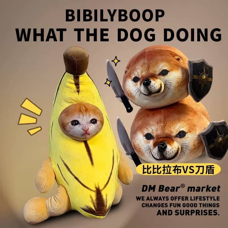 Boneco de Pelúcia Bibila Gato Banana, Boneco de Pelúcia Cão Escudo Faca, Almofada, Brinquedo de Pelúcia Engraçado e Mode