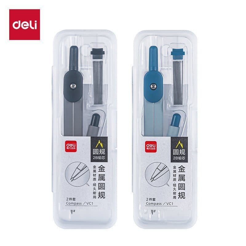 Compasso de Metal Deli VC1, Conjunto de Material de Desenho Simples para Estudantes, Exames, Desenho Técnico e Design MA