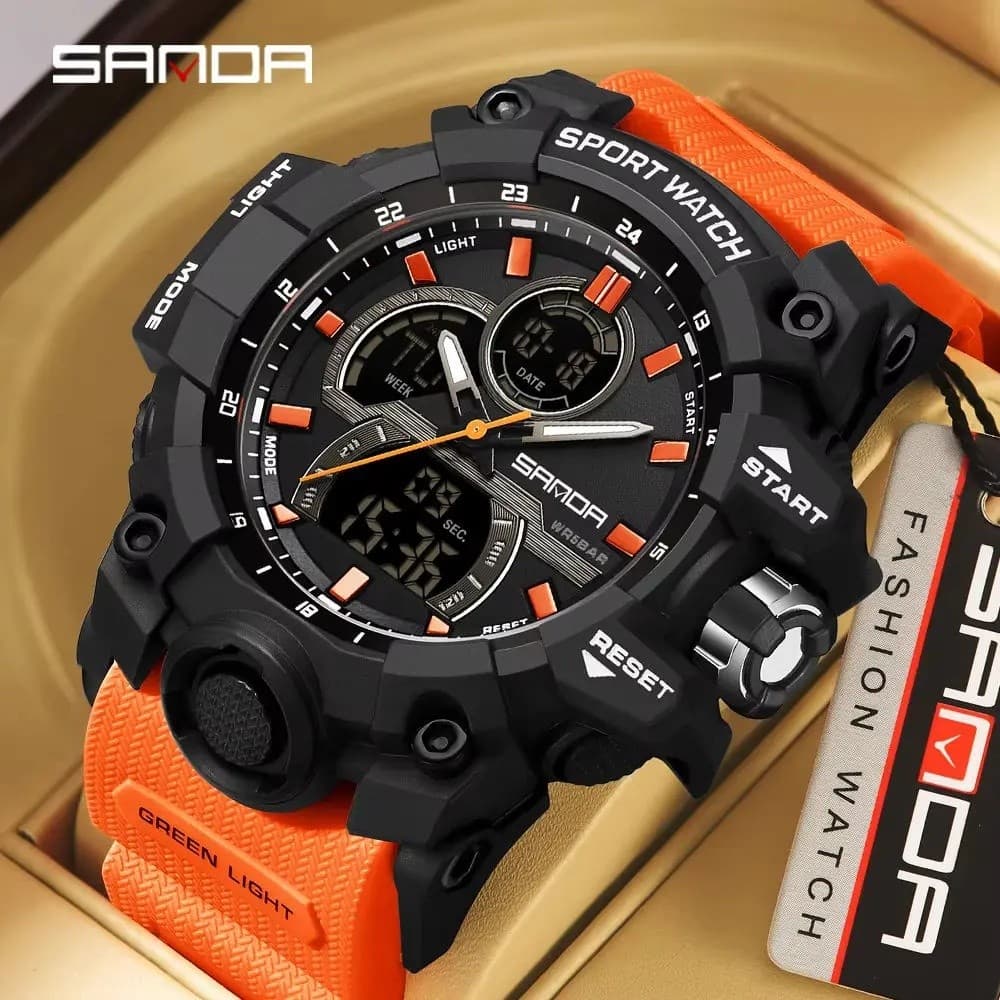 SANDA 6198 Digital LED Relógio Masculino Esporte Quartzo De Pulso Marca Superior Luxo Cronômetro À Prova Dwaterproof Águ