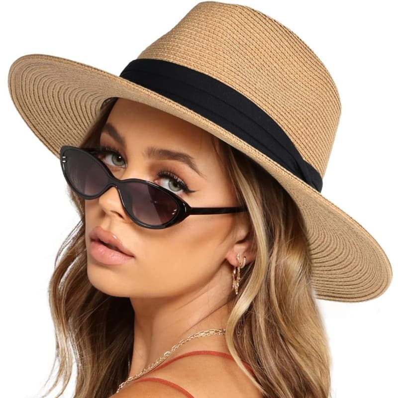 1pc Chapéus De Sol Para Mulheres Aba Larga Roll-Up Praia Rabo De Cavalo Chapéu Panamá Empacotável Dobrável Viseira De Pa