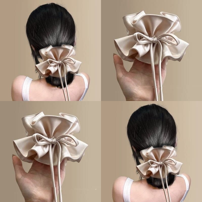 Laço De Cabelo Grande Com Babados De Camada Dupla Suave Para Mulheres , Faixa Sentido Sofisticado