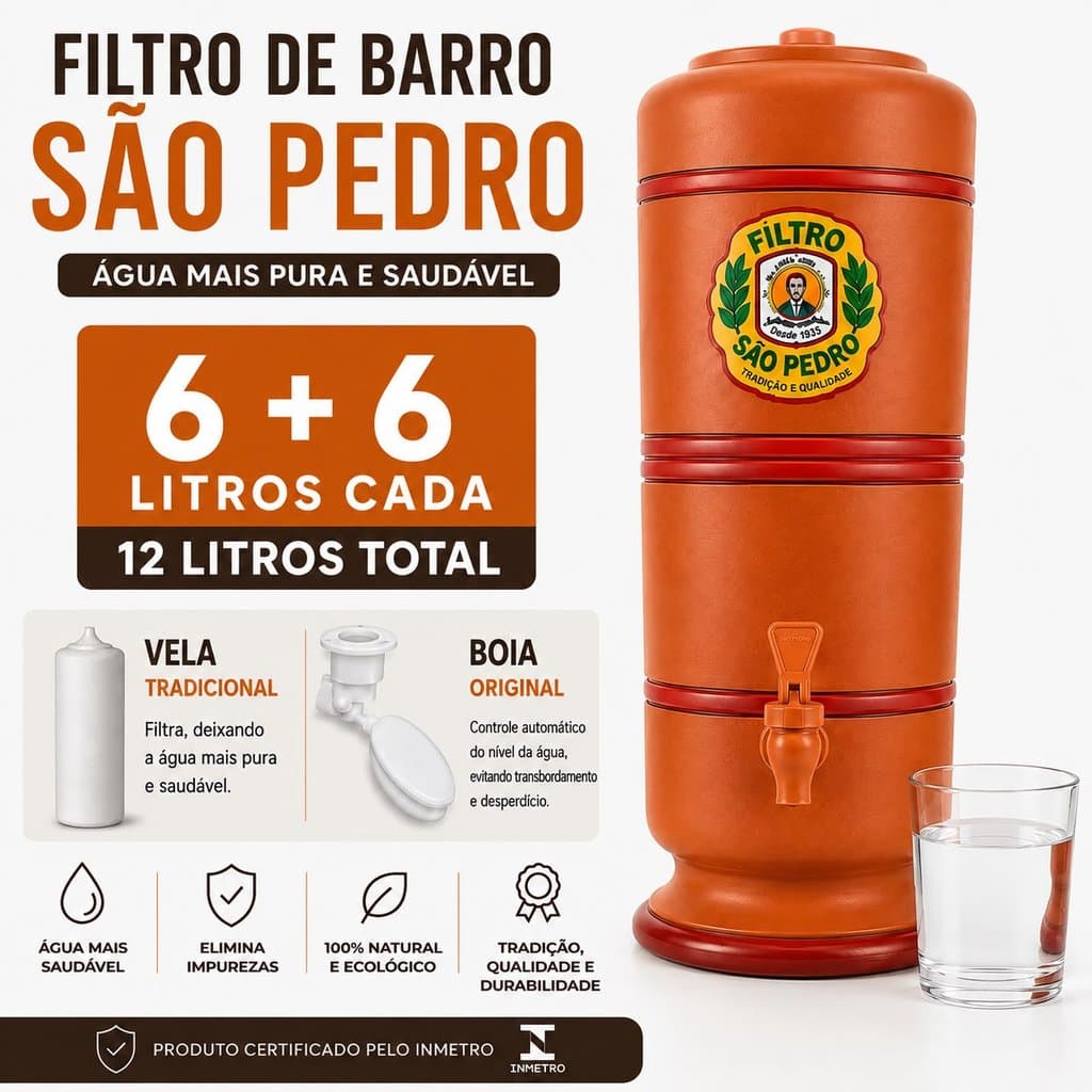 Filtro de Barro São Pedro 12 Litros + Vela + Boia | Filtro de Água