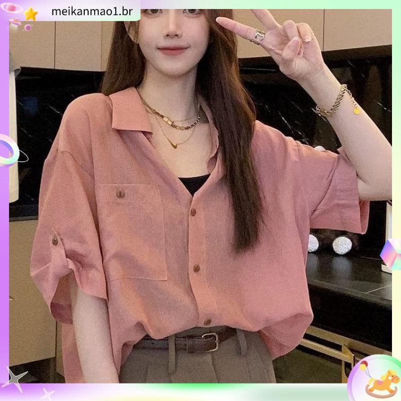 3796 Pessoas Louvor Moda Tamanho Grande Design Camisa Retro Feminina 2026 Verão Novo Estilo Temperamento Solto Mais Magr