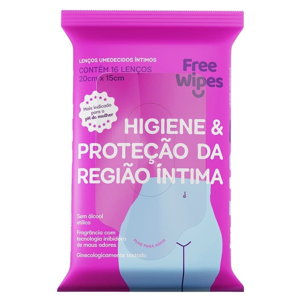 Lenço Umedecido Íntimo Free Wipes Higiene e Proteção da Região íntima sem Álcool com 16 Unidades