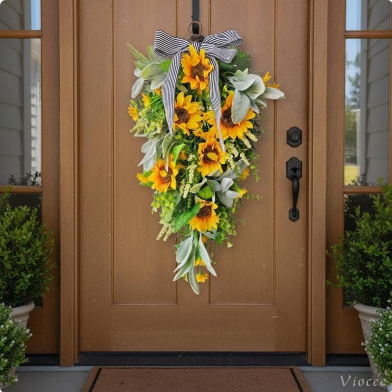 [Viocee] Golden Bloom Teardrop Swag Decoração De Verão Vertical Grinalda Flores Artificiais Fazenda Ganhos Florais Para