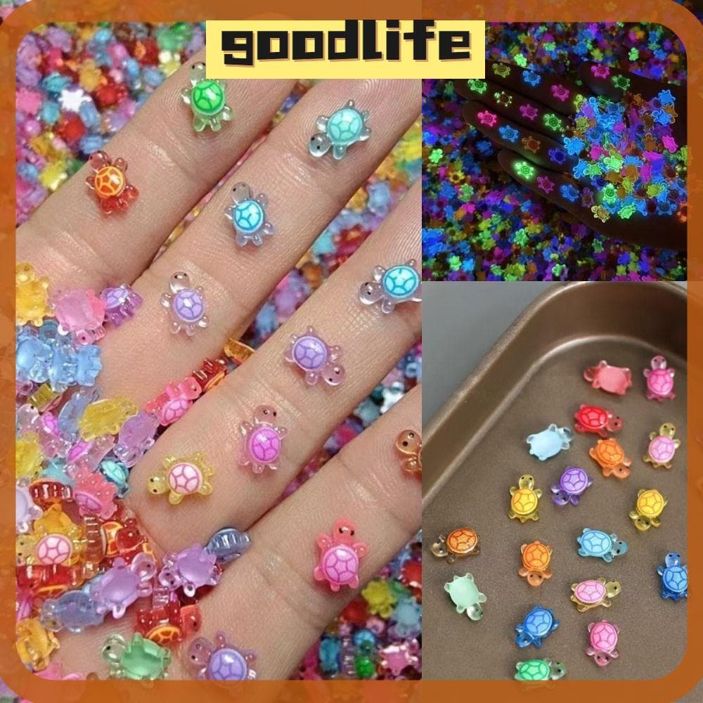 GOODLIVE 100 Unidades De Tartaruga Luminosa , Mini Animais Que Brilham No Escuro DIY Amuletos De Unhas De Desenho Animad