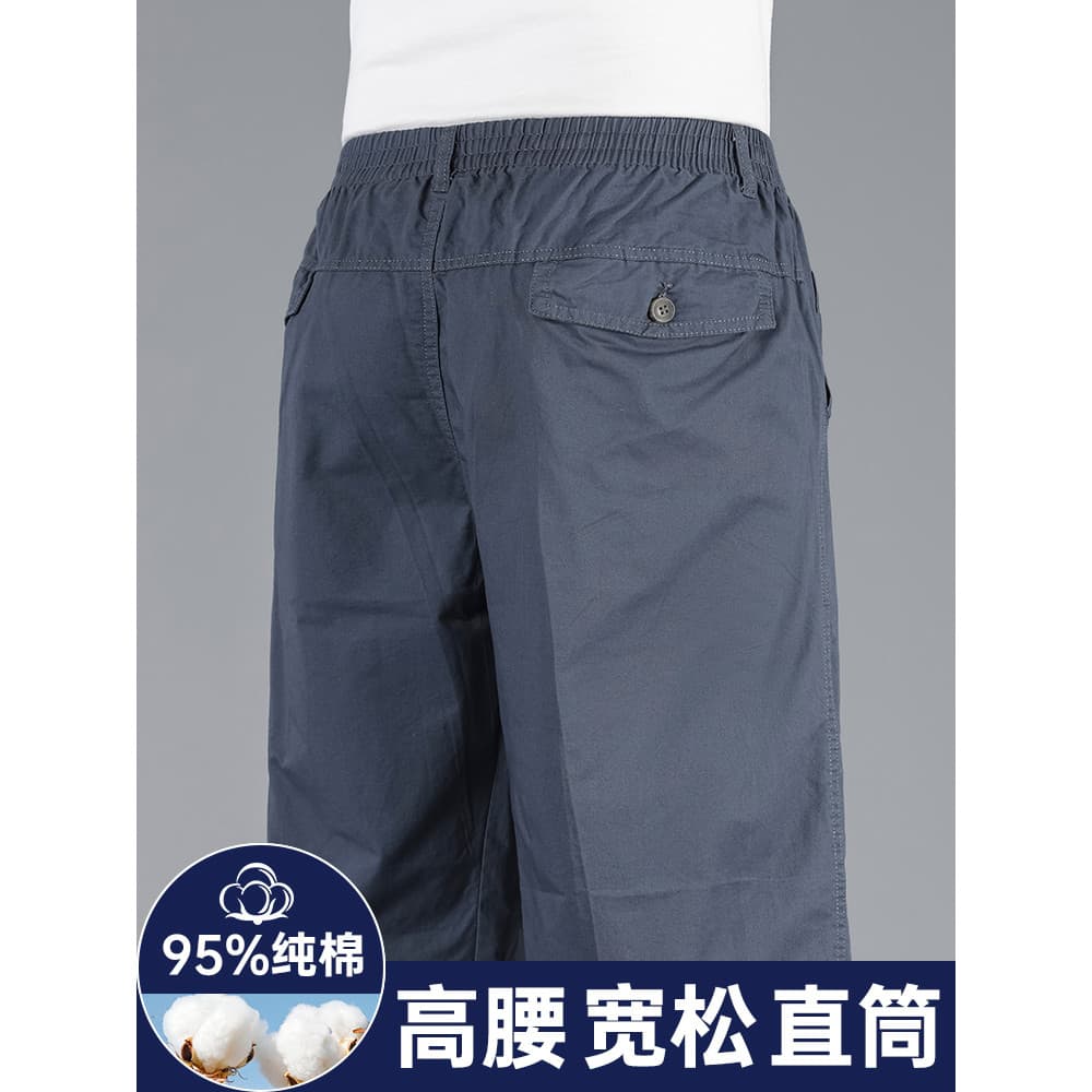 Shorts masculinos verão pai cintura alta solta reta calças cortadas verão estilo fino exterior usar algodão puro tamanho
