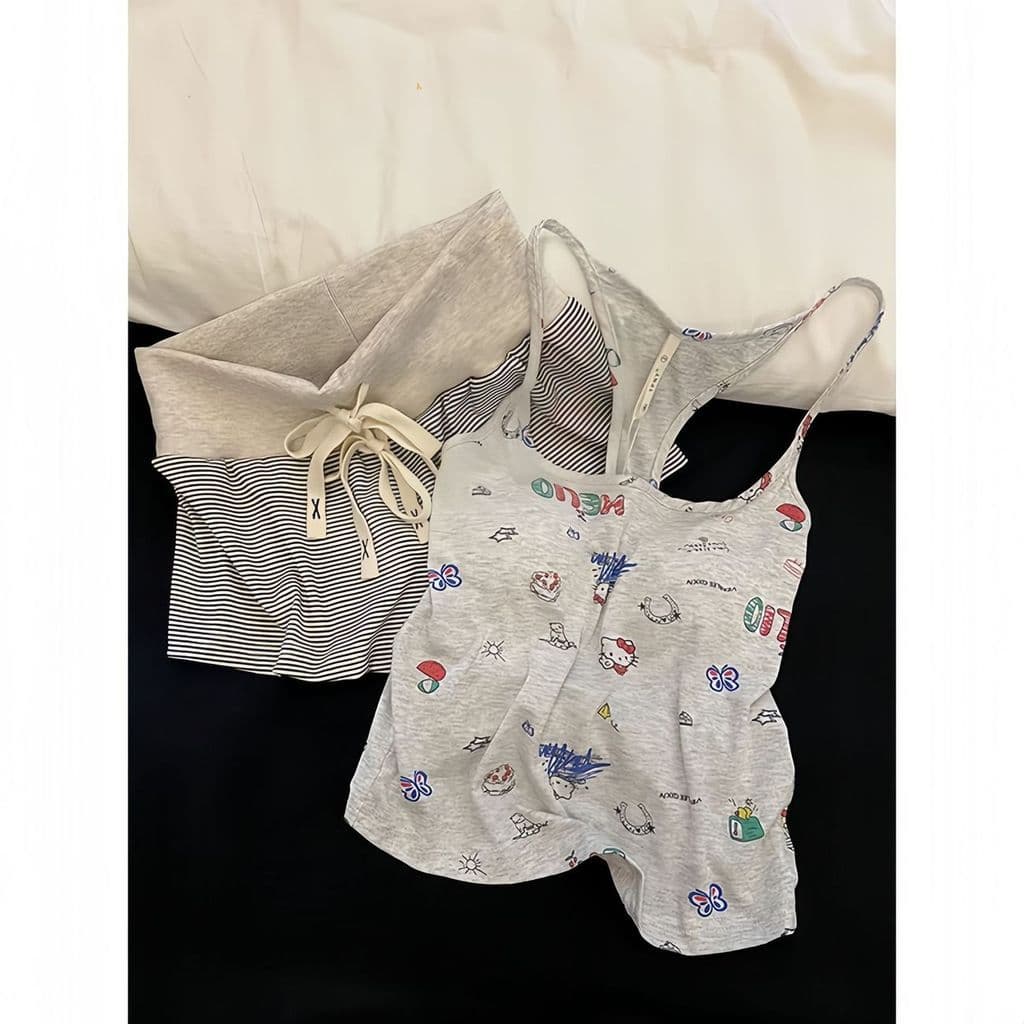 Com almofada no peito camisola pijamas feminino verão puro desejo coreano menina dos desenhos animados olá Kitty Shorts