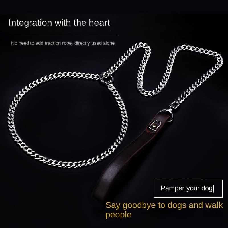 Corrente Integrada De Aço Inoxidável De Couro , Coleira Para Cães Médios E Grandes , Treinamento De , À Prova De Explosã