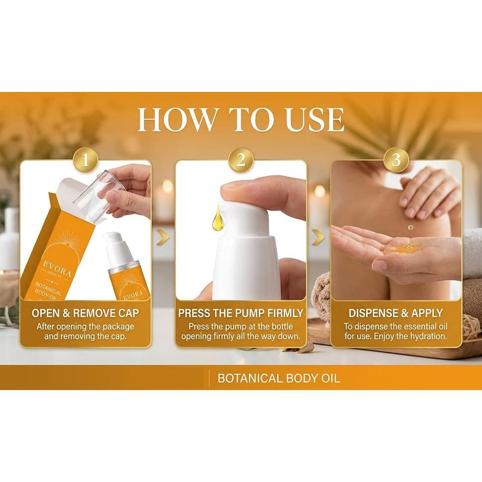 Óleo Corporal Botânico Evora para Pele Frágil, Melhora a Elasticidade, 120ML