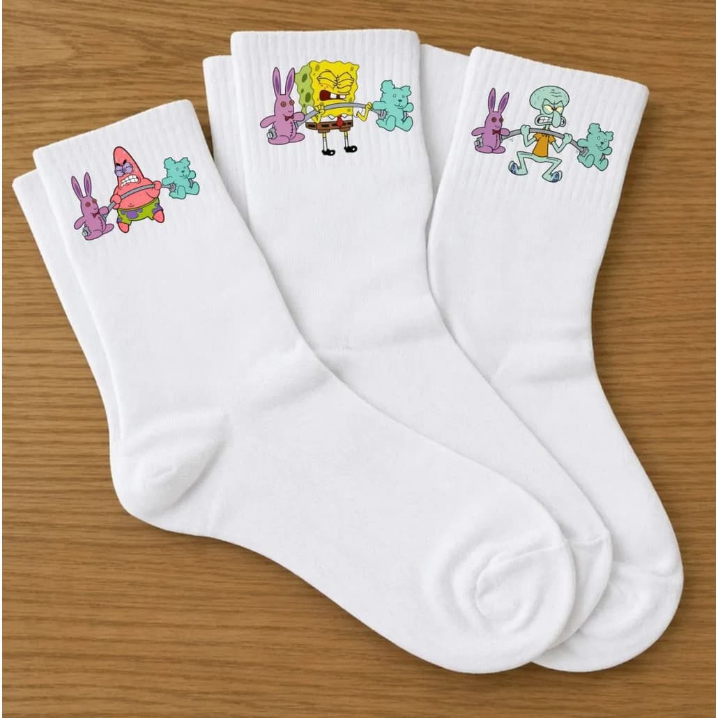 Kit 6 Meias Marombas Bob Esponja Anime Treino Sport Academia