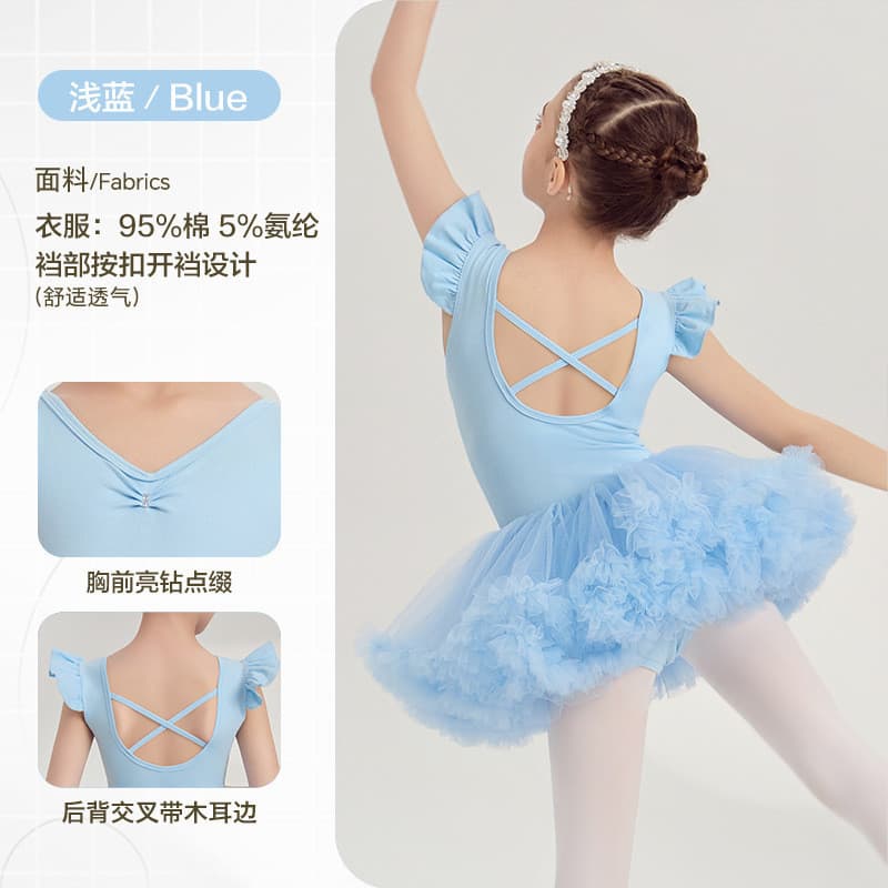 Traje de dança infantil sem mangas para o verão, roupa de prática para meninas, 100% algodão, saia de balé infantil, tra