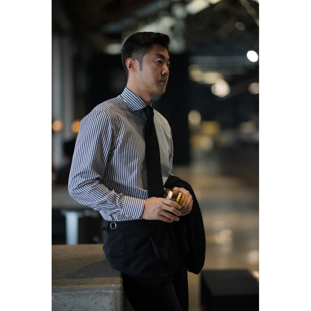 Camisa listrada azul clássica de algodão egípcio italiano fino diário Commuter Casual estilo britânico camisa leve madur