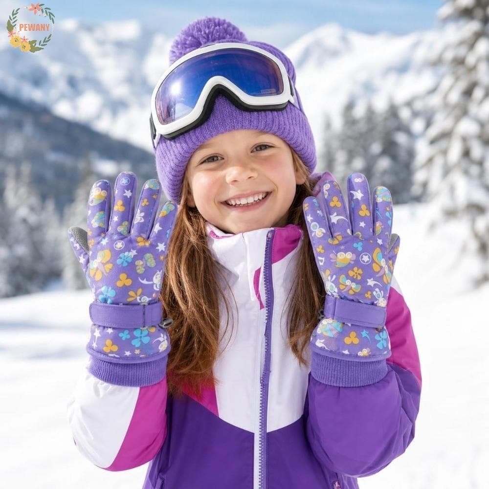 PEEWANY1 Luvas De Snowboard De Inverno , Quentes Grossas À Prova D'água Leves De Desenho Animado De Vento Para Crianças