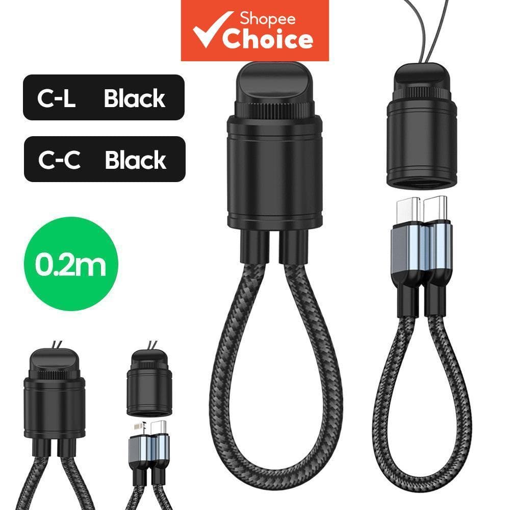 Cordão Chaveiro Curto 0,2M com Cabo Tipo C para Tipo C PD65W 2 em 1 Power Bank de Carregamento Rápido PD30W Fio