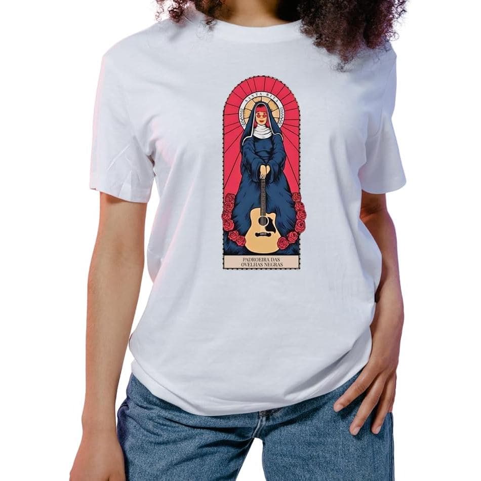 Camiseta Santa Rita Padroeira das Ovelhas Negras, América Latina, Algodão Premium, Unissex, Branca, Arte Moderna