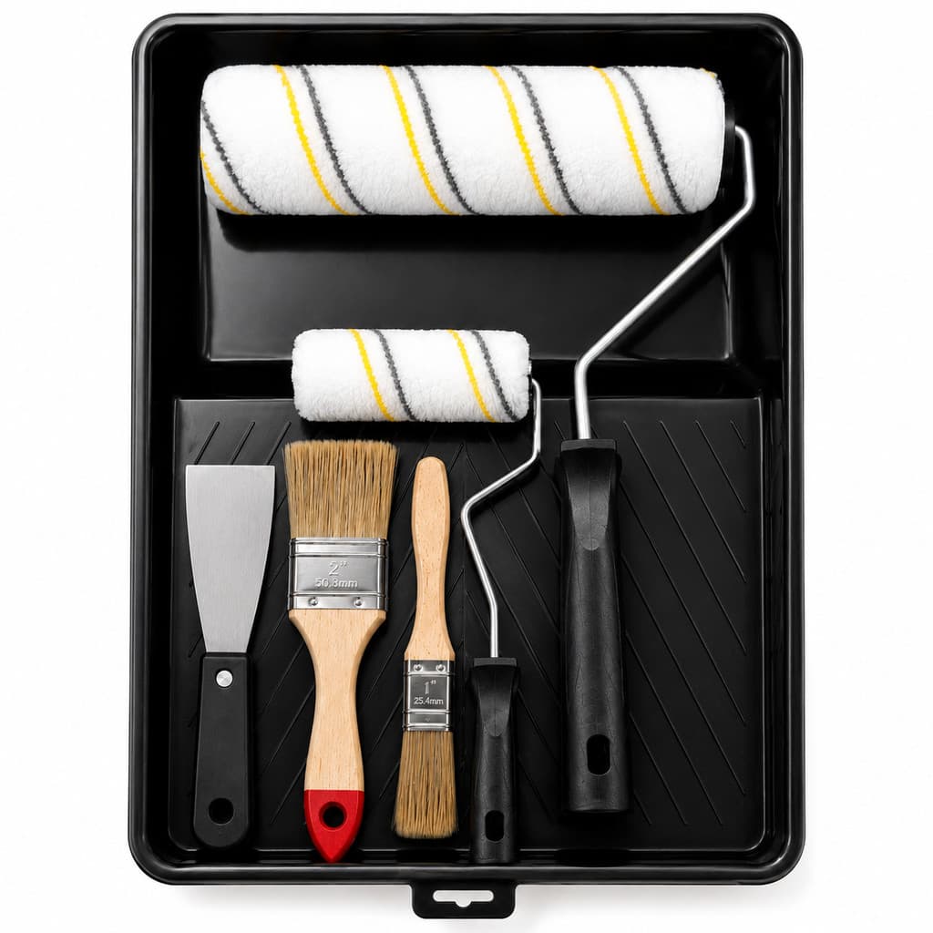 Kit Pintura Completo 6 Peças com Rolo, Bandeja, Trincha, Pincel e Espátula