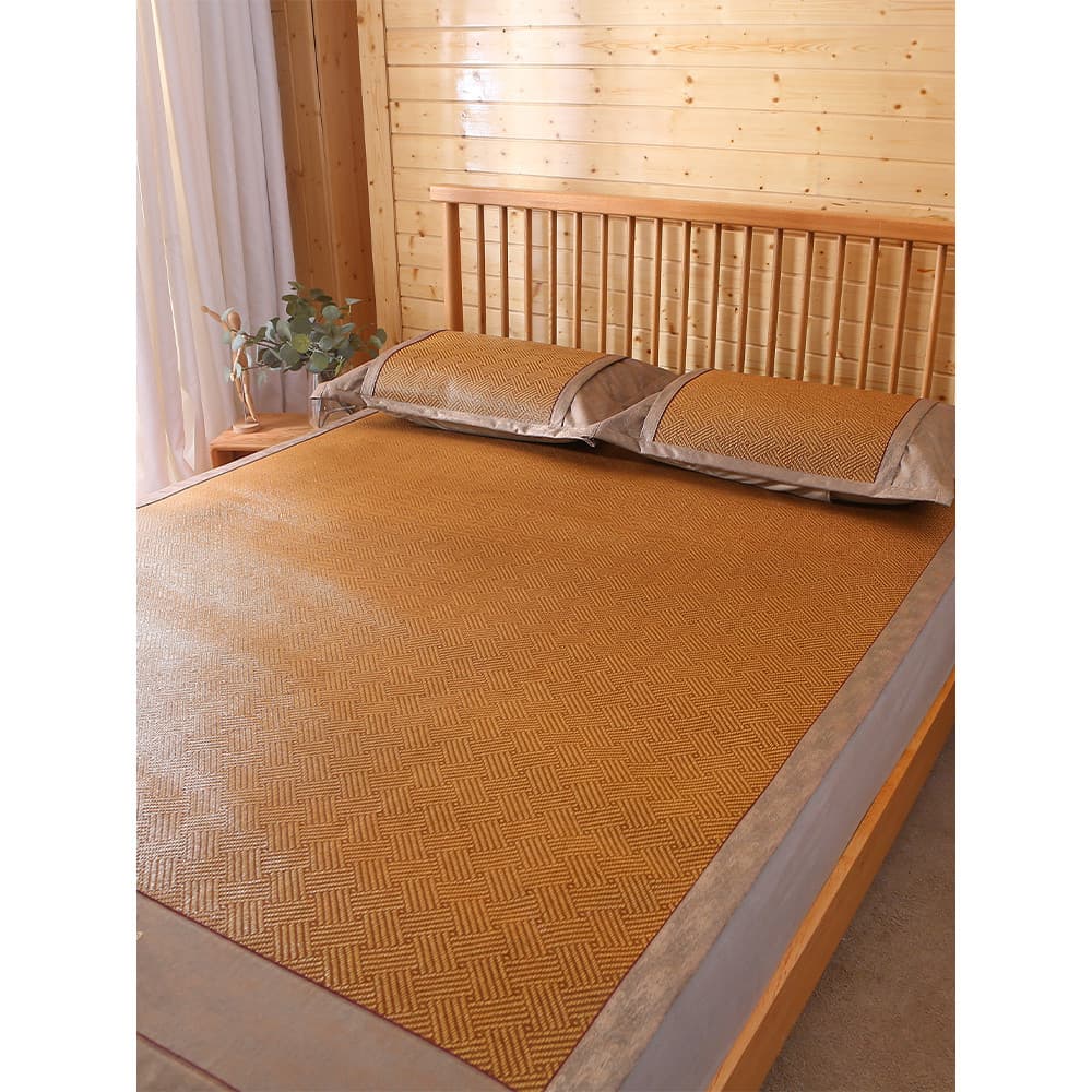 2026 novo estilo verão engrossado antigo Rattan esteira antiquado estilo chinês legal conjunto de três peças dobrável Na