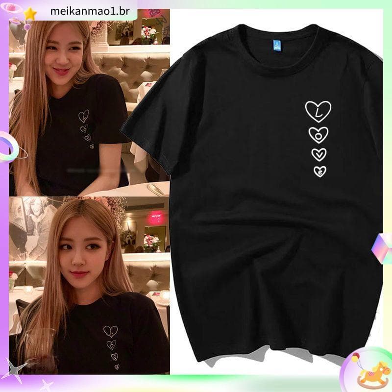 1418 Coleção de pessoas blackpink Park Chae Young rose Mesmo estilo Preto amor amor amor camiseta de manga curta feminin