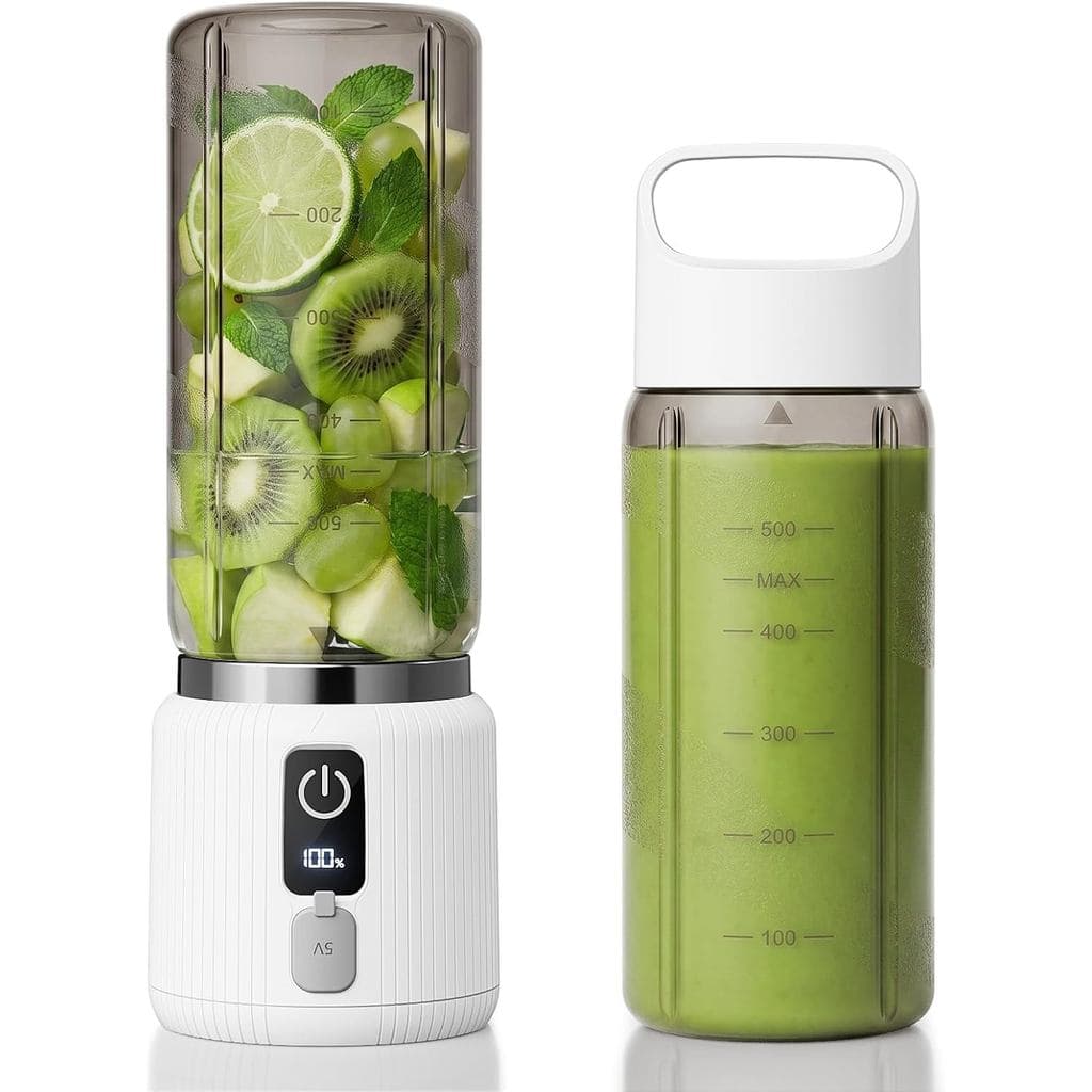 Liquidificador Portátil COKUNST, Liquidificador para Smoothies com Display LED, 17 oz, Branco |   8 Lâminas, Display LED