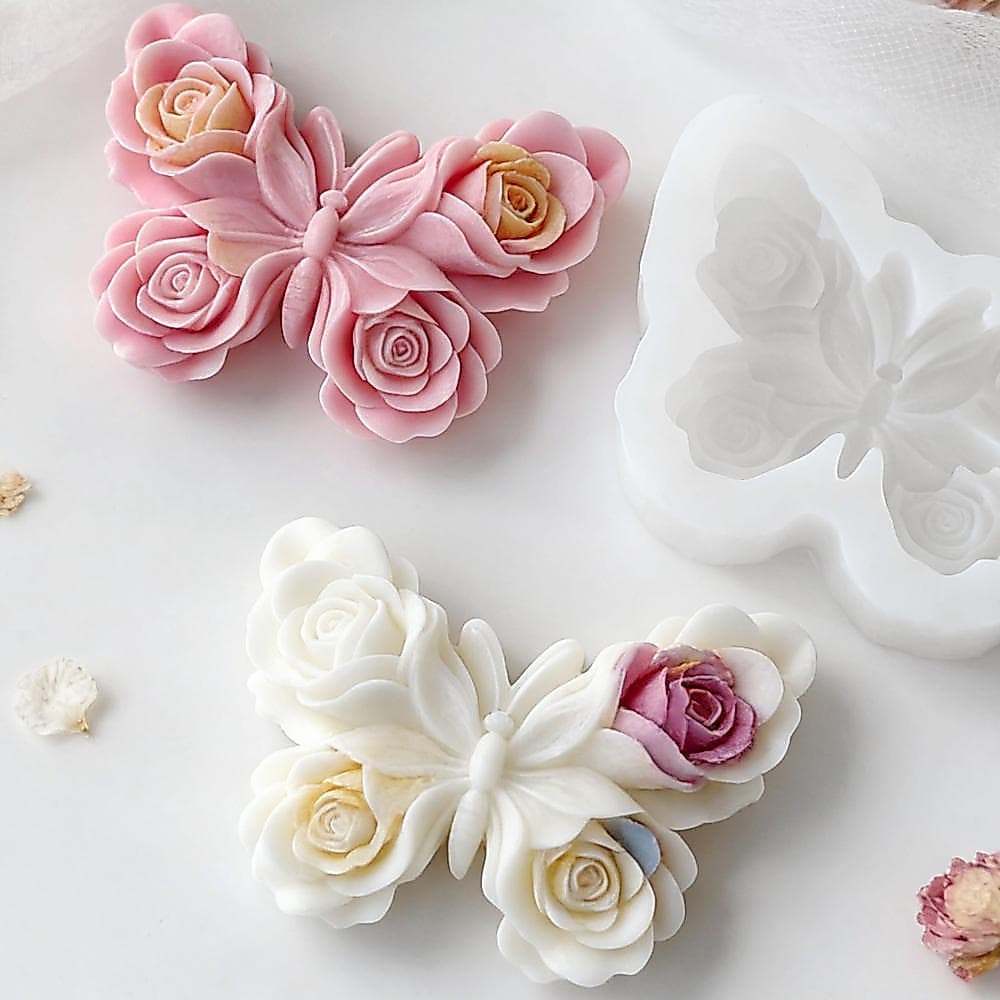 Molde De Silicone Borboleta Floral , Alívio De Rosa 3D Para Velas De Aromaterapia , Artesanato Em Resina , Sabão E Decor