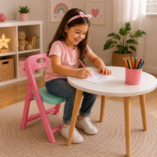Cadeirinha Infantil Dobrável Rosa Portátil Confortável Segura Prática Viagem Passeio