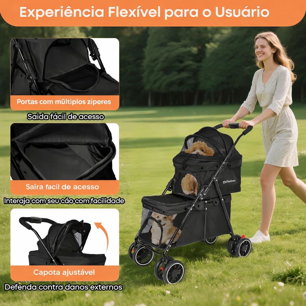 Carrinho Passeio Pet Cães Gatos Grande Porte Até 30kg Pc204