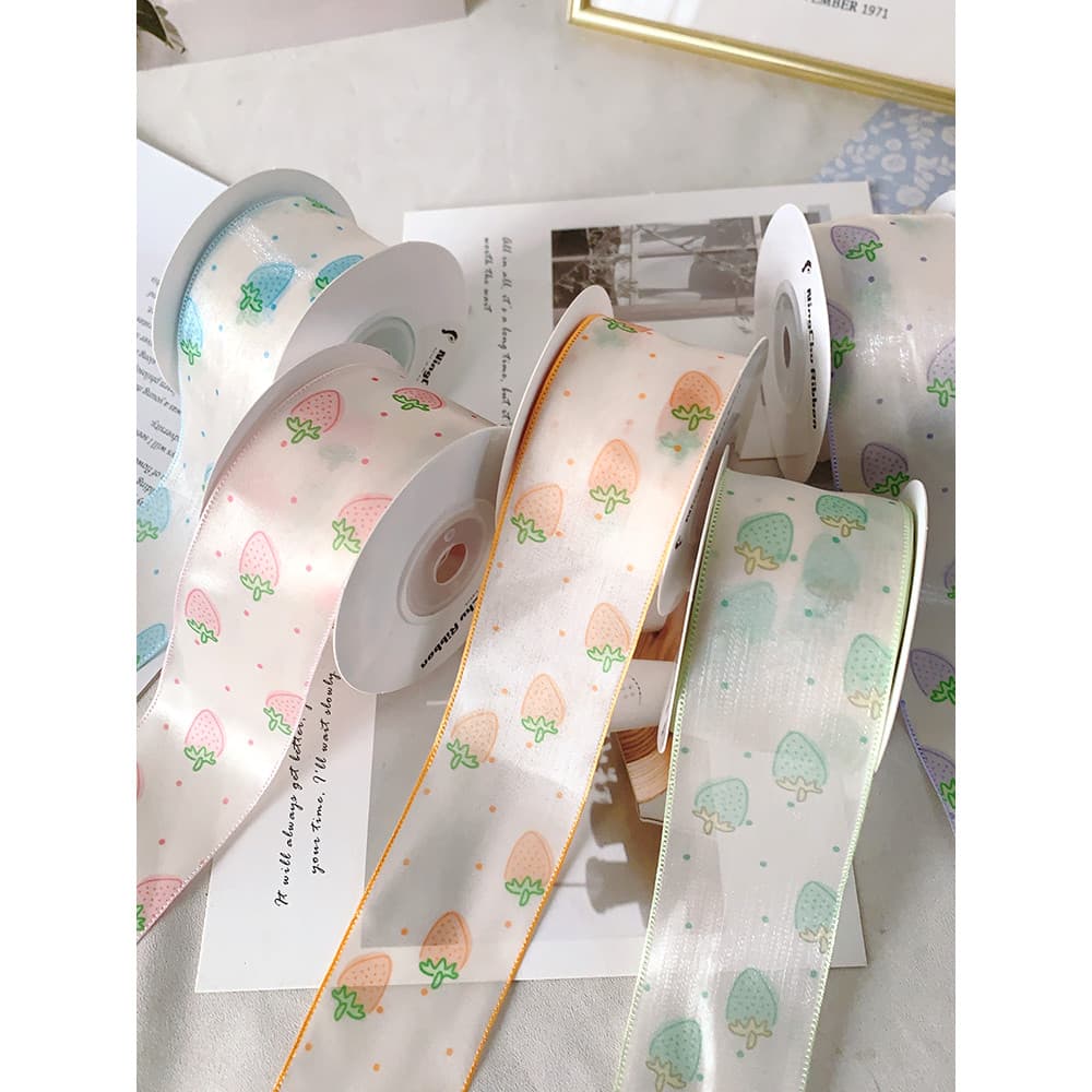 3.8 morango neve gaze fita fita fita bolo decoração buquê embalagem presente artesanal DIY acessórios de cabelo fazendo