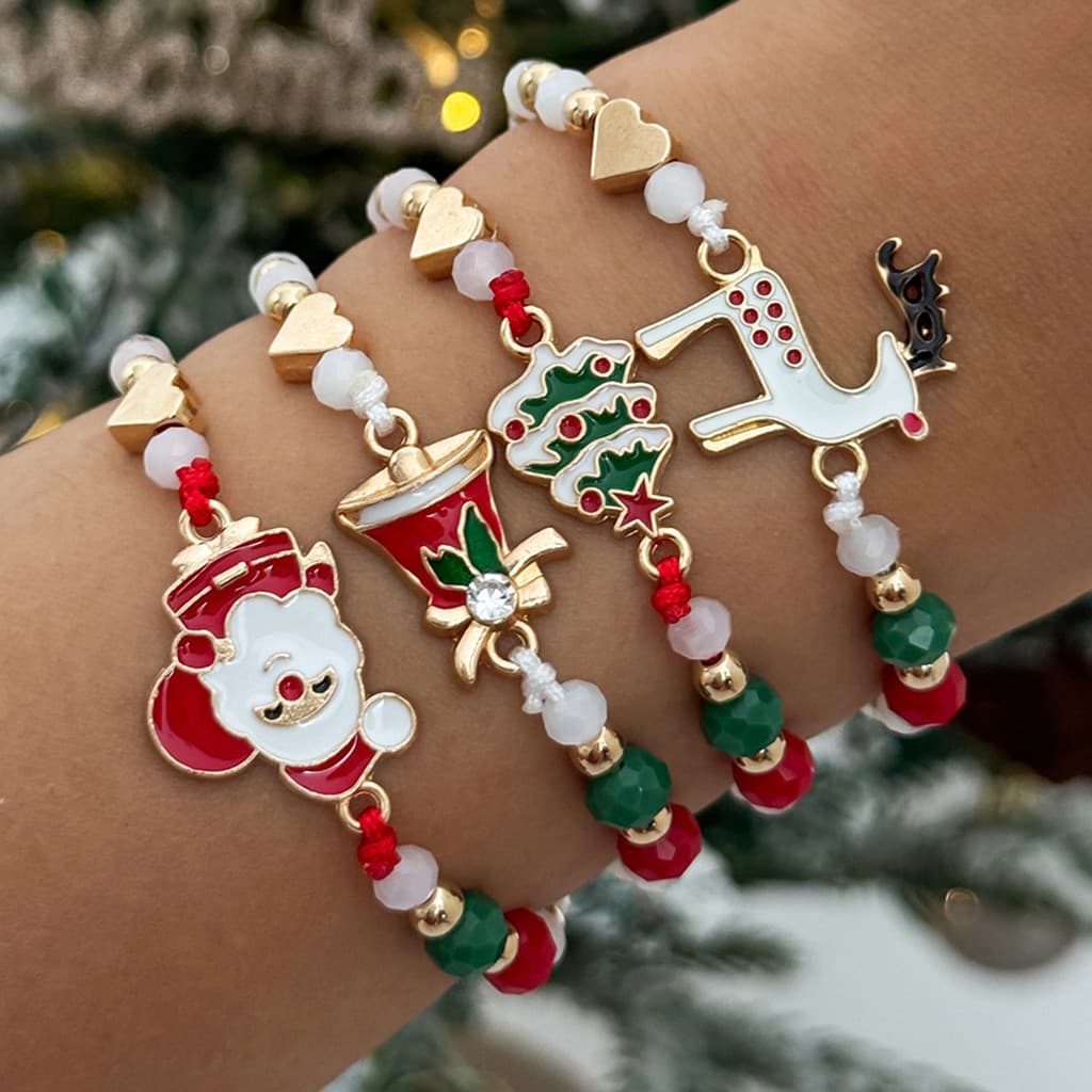 Natal frisado Elk pulseira ajustável dos desenhos animados óleo gotejamento papai noel feriado mão jóias