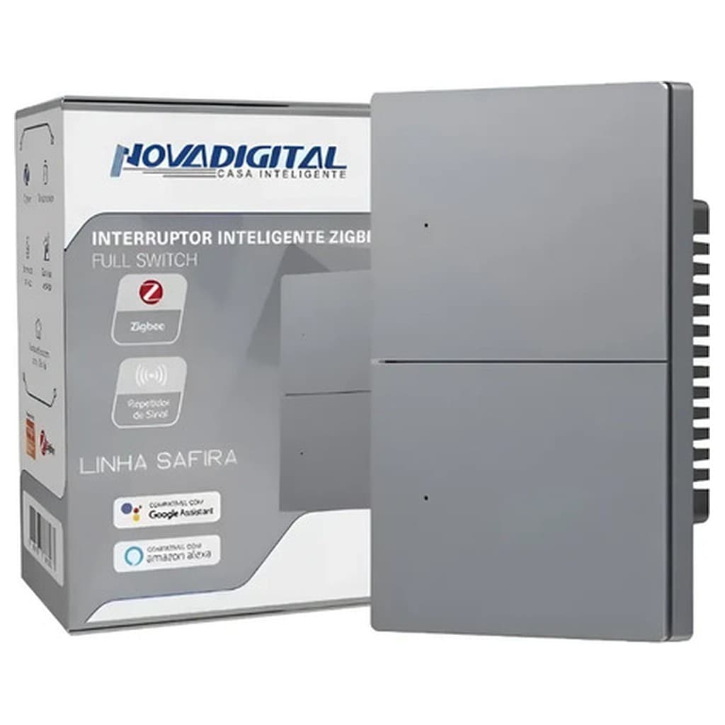 Interruptor Inteligente Zigbee Nova Digital Safira SA-2 2 Seções Touch Vidro para Google Home Automação Residencial 127