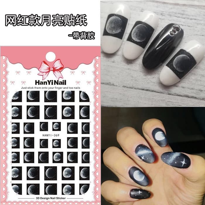 Estilo influenciador Harajuku estilo escuro Eclipse Lunar crescente adesivos finos à prova dwaterproof água lua fase unh