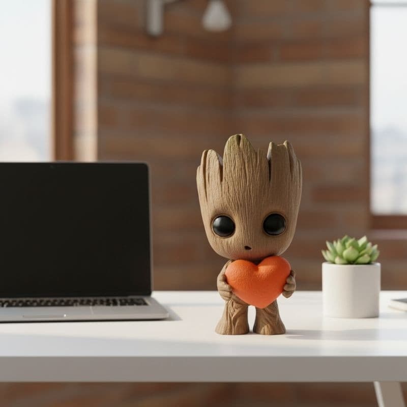 Boneco Baby Groot Com Coração Miniatura 7cm Decorativo