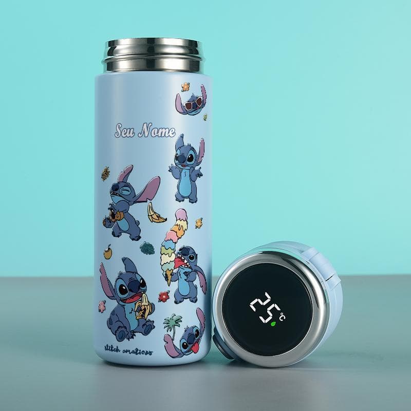Garrafa térmica personalizado lilo stitch 420ml aço inoxidável com termômetro digital e trava de segurança