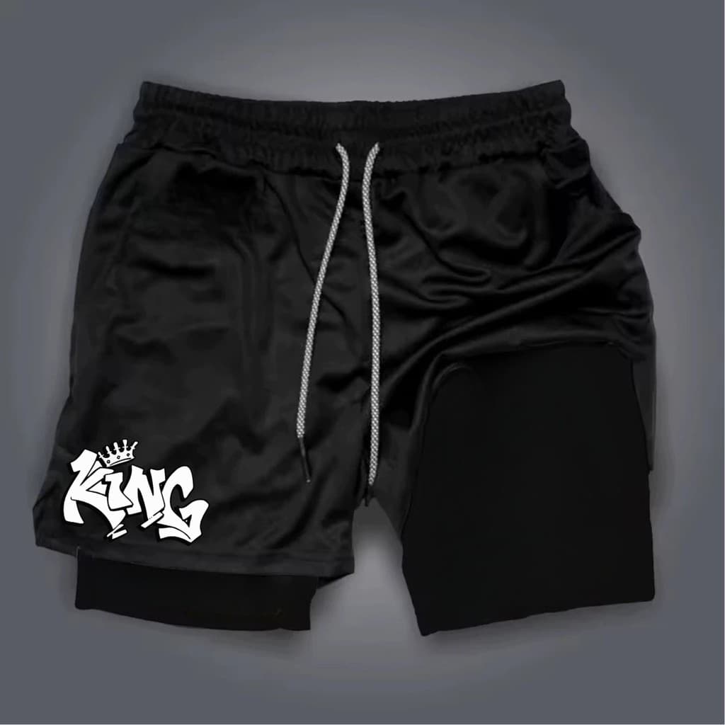 Shorts Bermuda 2 em 1 Para Academia treino perfomance King academia maromba short dry compressão