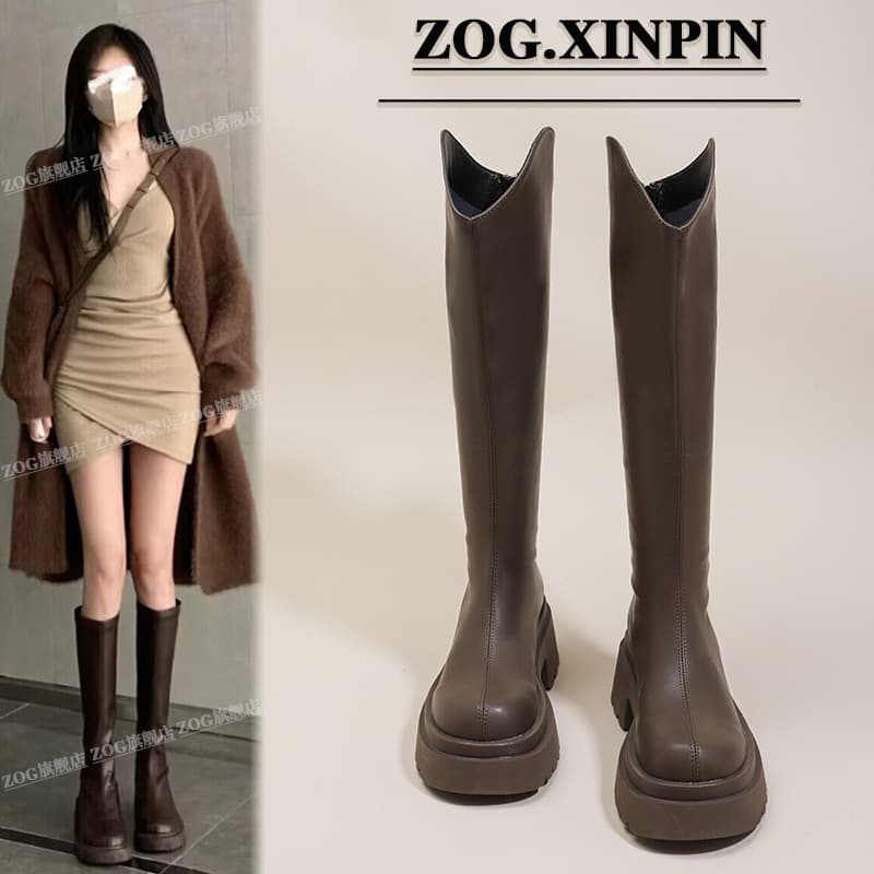 Botas marrons femininas botas longas de sola grossa Martin botas femininas 2025 novo estilo primavera outono venda quent