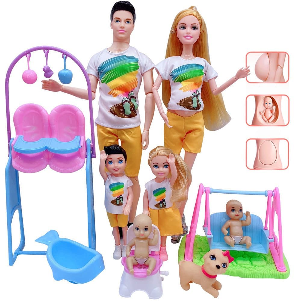 Boneca Grávida De 30 Cm , Kit De Presente Para Família De Seis Pessoas , Brinquedos Infantis