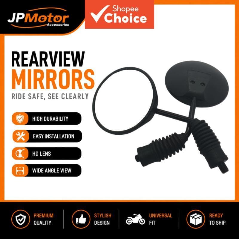 Espelhos Universais para Moto 10mm - Retrovisores para Scooters, E-Bikes, ATVs e Bicicletas de Trilha - Visão Traseira