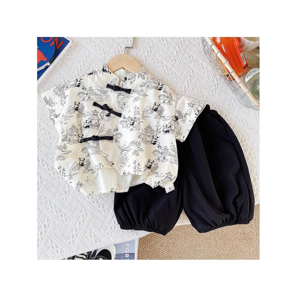 Meninos terno de manga curta bebê novo estilo chinês roupas crianças verão estilo chinês terno de duas peças dos desenho