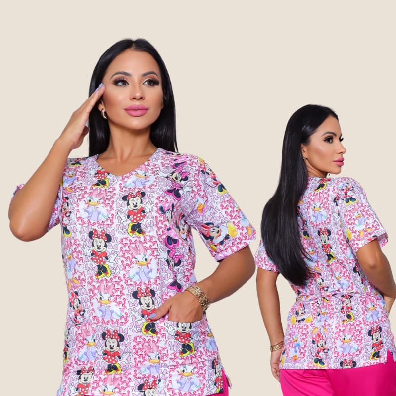 Blusa Bata Hospitalar Estampado Personagens e Liso Ajustável Toque Macio Não Amassa Uniforme de Clinica Hospital
