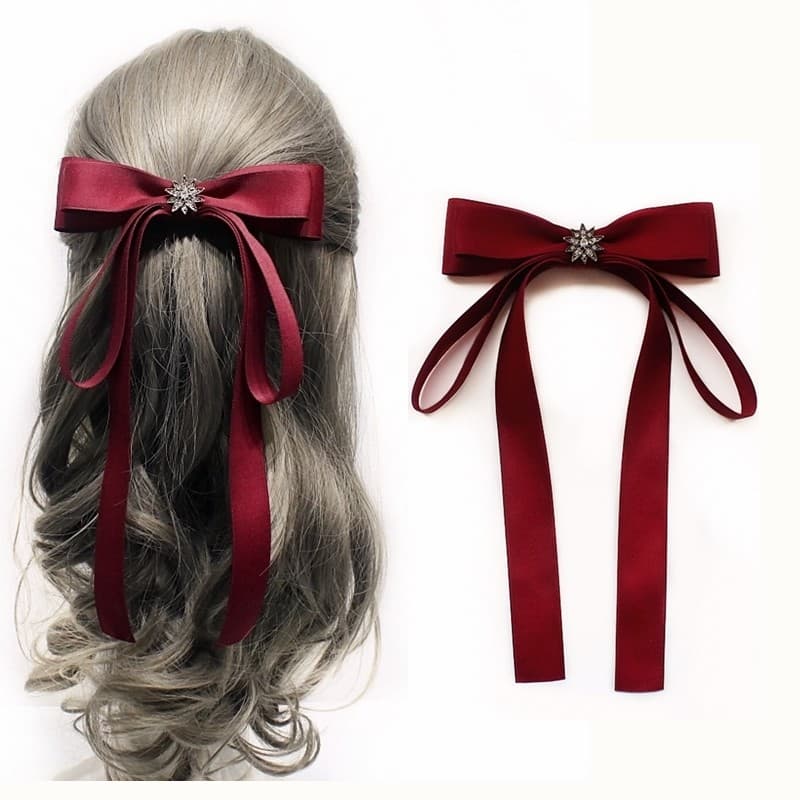 Temperamento coreano noiva vermelho longo fita arco hairpin High-End volta cabeça superior clipe acessórios de cabelo ca