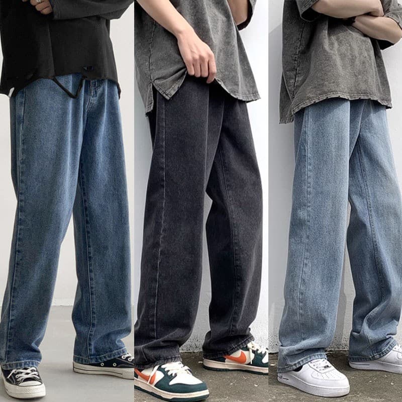 Calça Jeans Masculina De Perna Reta Azul/Preto Solta Calça Jeans Casual Masculina De Alta Qualidade Calça Jeans De Perna
