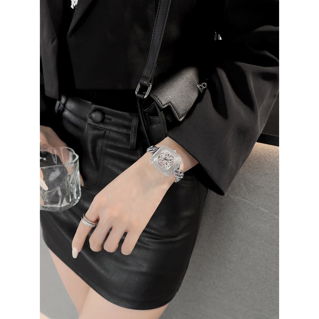 relogio feminino relogio feminino luxo Jinmiou relógio feminino luz luxo nicho senhoras arte feminina completa transpare