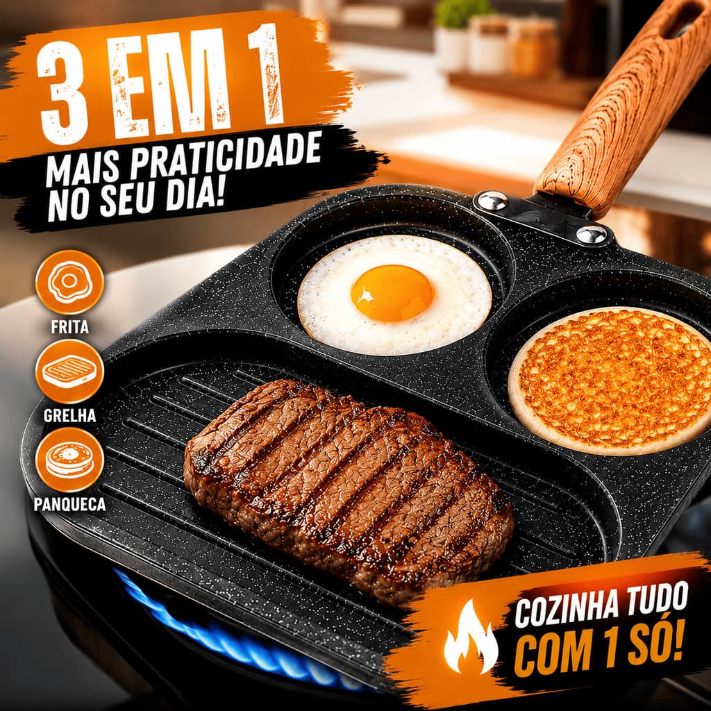 Frigideira Antiaderente 3 em 1 com Divisórias Modelo 3 Em 1 Frigideiras Antiaderentes Com Divisória Para Cozinha