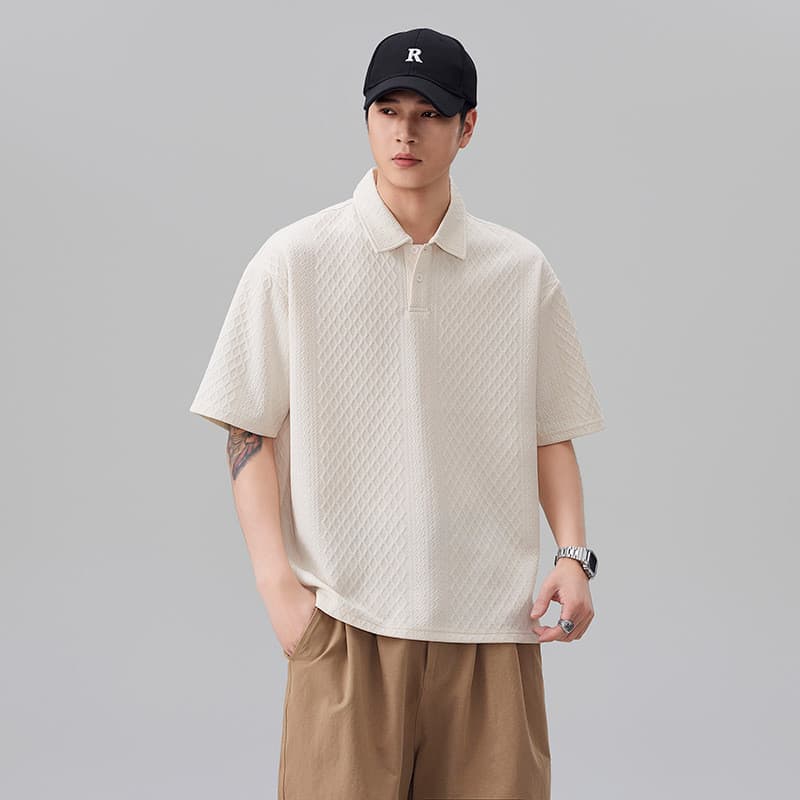 Camisa POLO de manga curta de seda gelo masculina verão lapela solta Casual respirável topo americano na moda All-Match