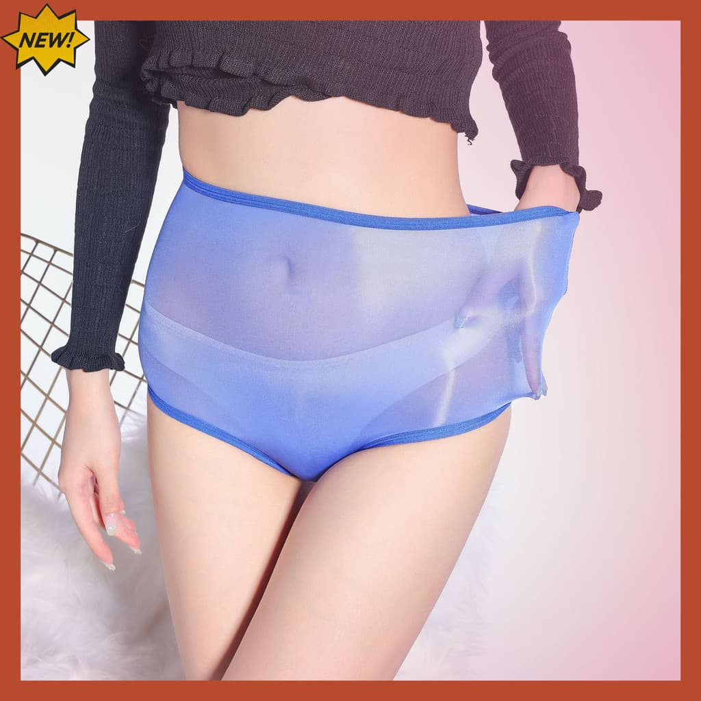 Cuecas transparentes com graxa de cintura alta Nylon ultrafino reflexivo sem costura barriga @-
