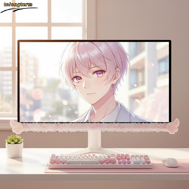 Tira De Decoração De Monitor De Computador Stiers Trendy Bow Lace Wings Design Sem Resíduos De Cola Para Sala De Jogos D