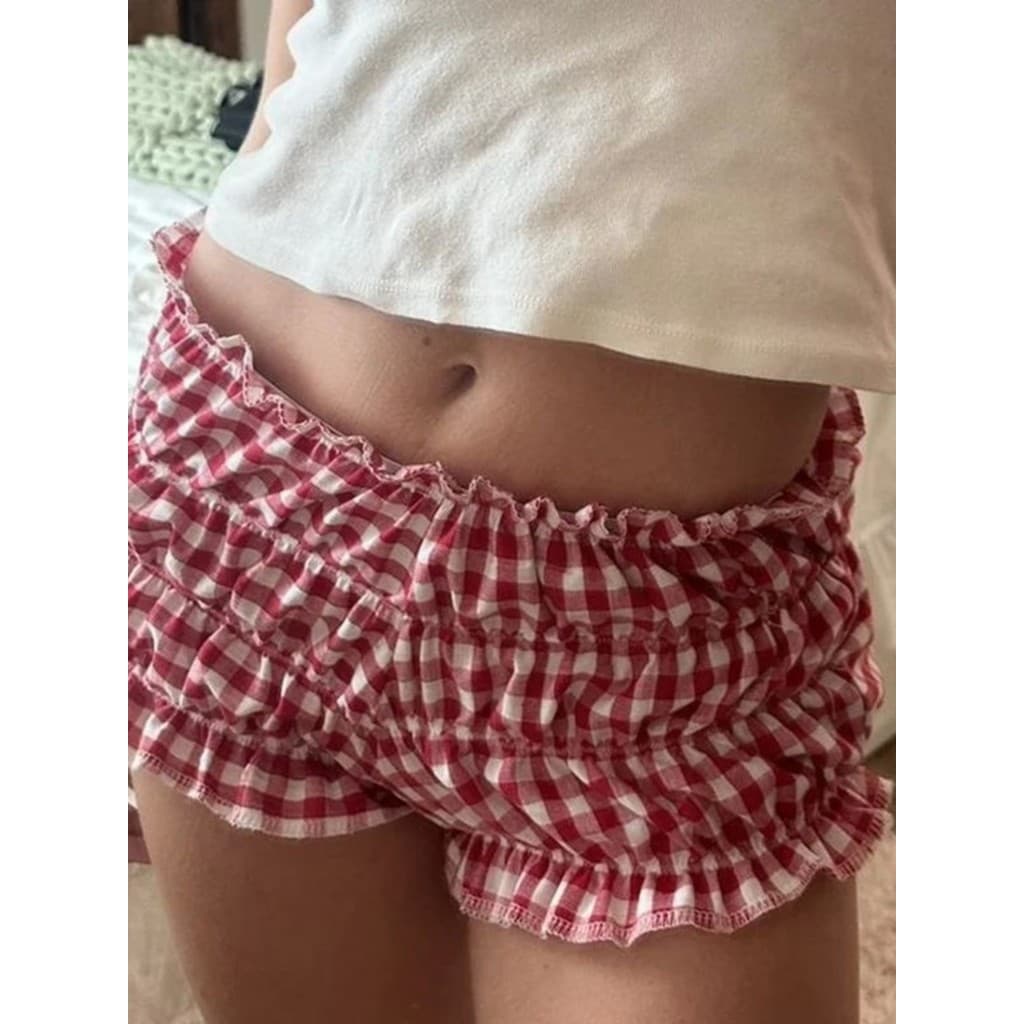 shorts Femininos De Renda Xadrez De Cintura Baixa