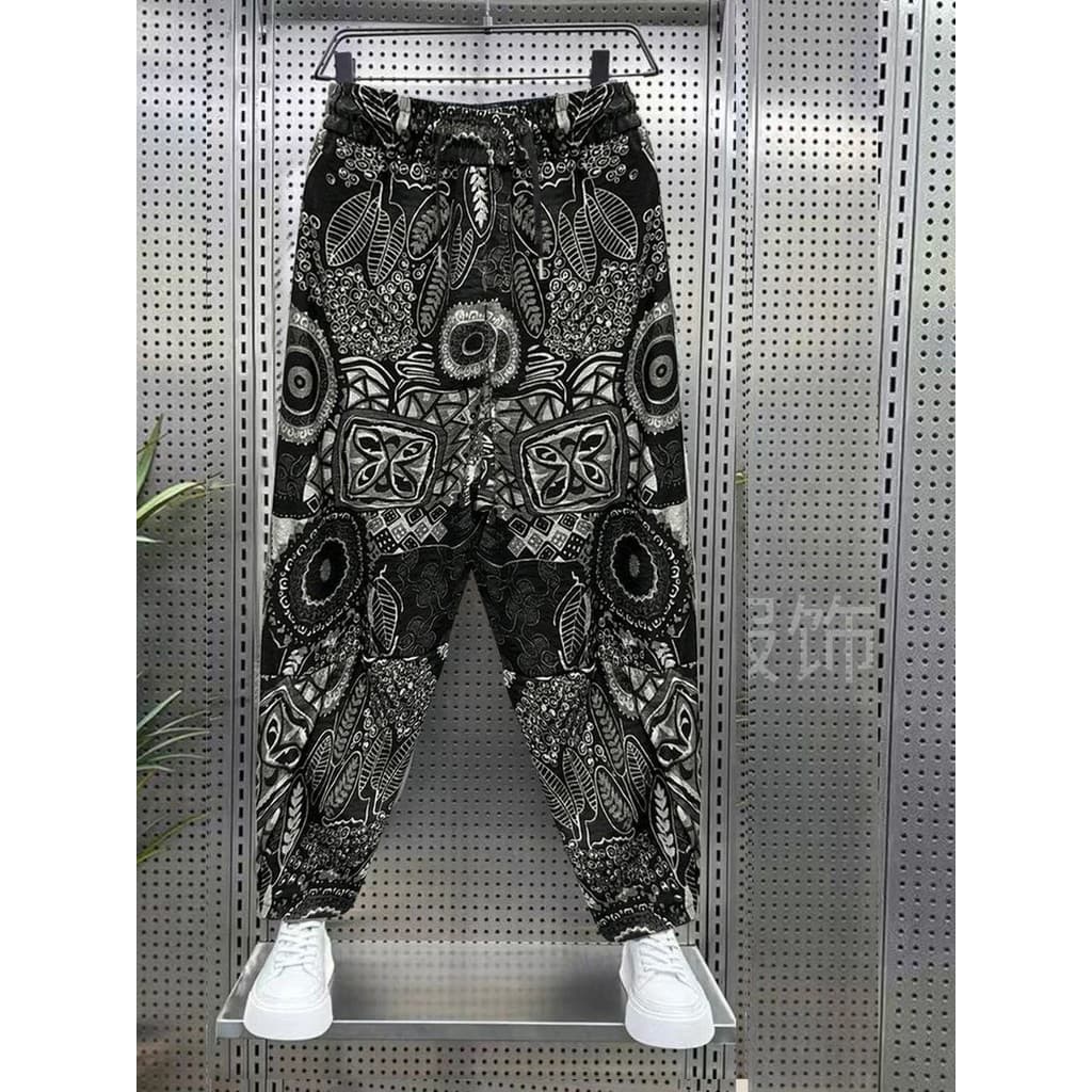 Calças casuais de seda gelo calças compridas Bloomers de secagem rápida estilo fino masculino verão respirável impressão